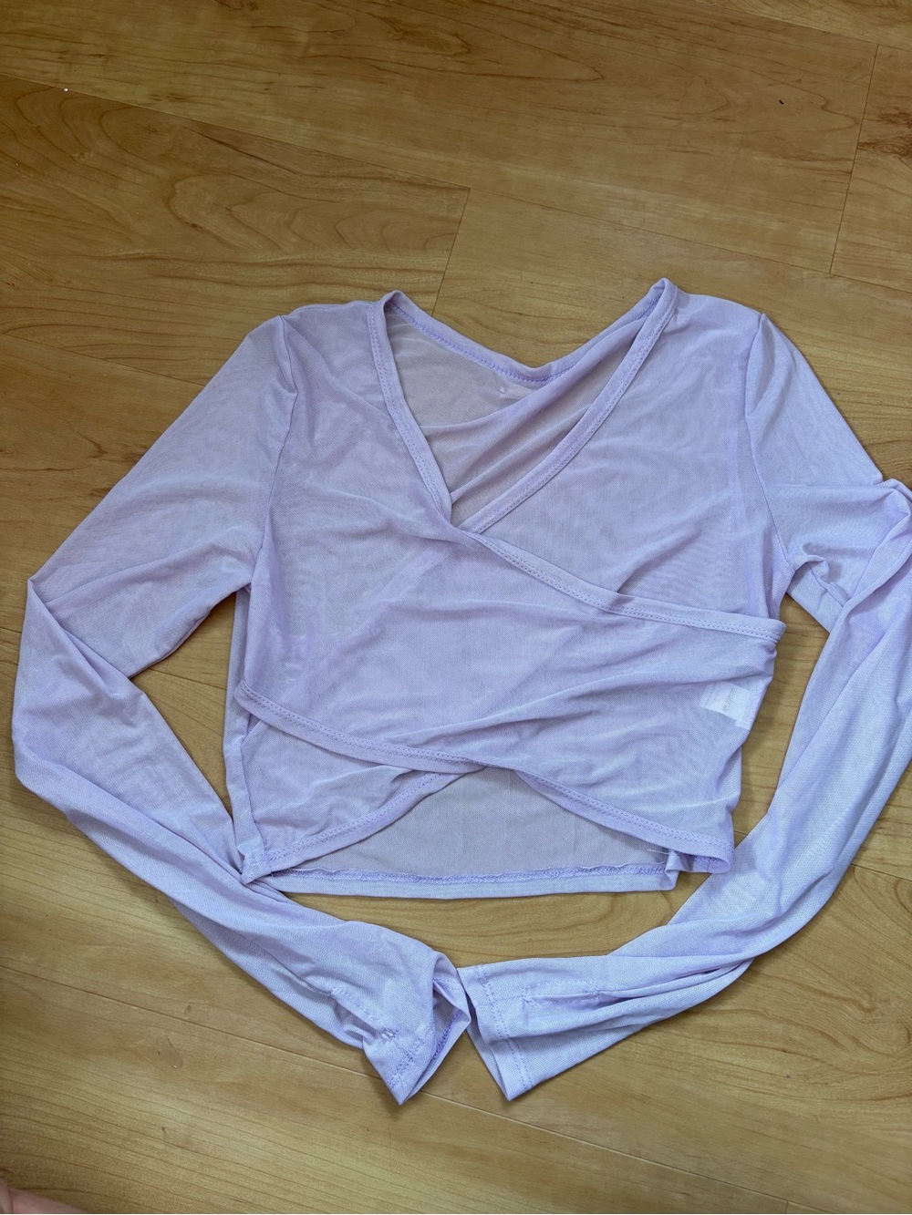 Aralina Lilac Purple Sheer Mesh Wrap Crop Top Long Sleeve Balletcore Size M